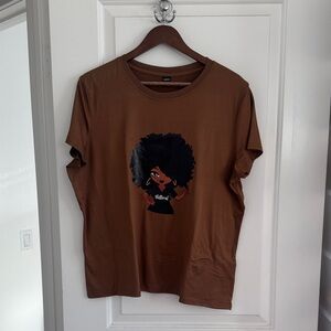 Brown Graphic T-Shirt with Afro Design